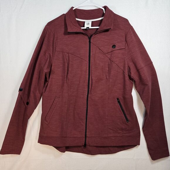 Cabi Burgundy Long Sleeve Full Zip Activewear Training Jacket Womens Size Large - Picture 1 of 13
